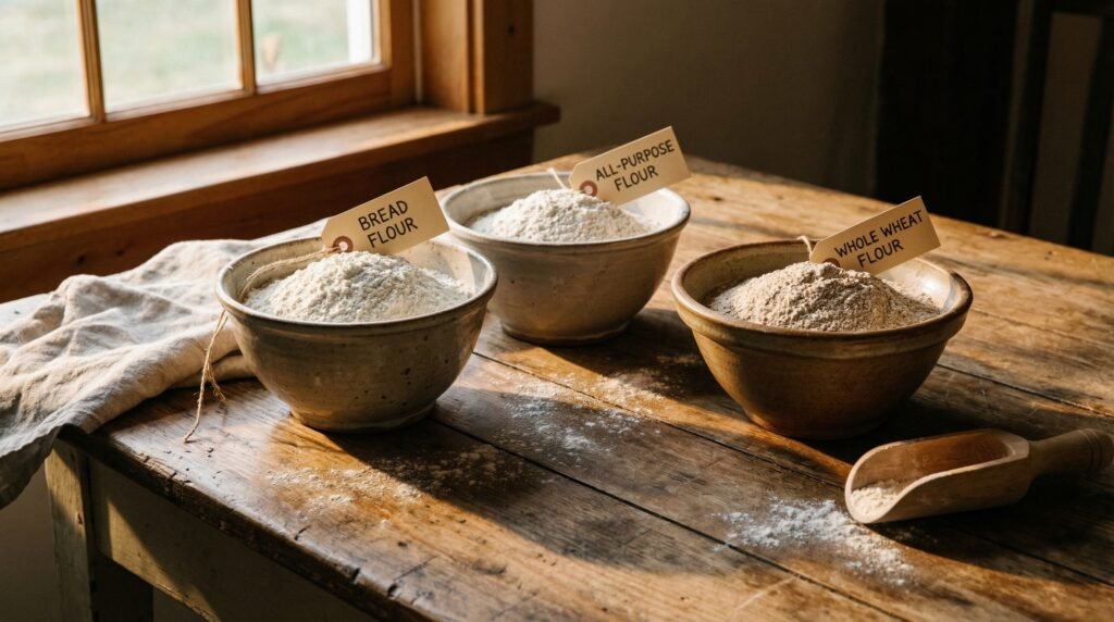 bread flour all purpose flour and whole wheat flour comparison for sourdough baking