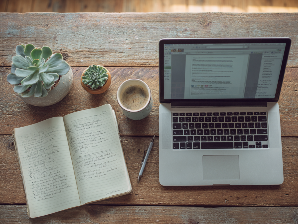 ai tools for content creators and bloggers flat lay farmhouse desk